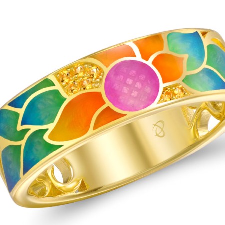 Sterling Silver w/ Yellow Plating Ring Enamel,Yellow Nano Cubic Zirconia (Ci (R308720ENASY925) - US 6.5