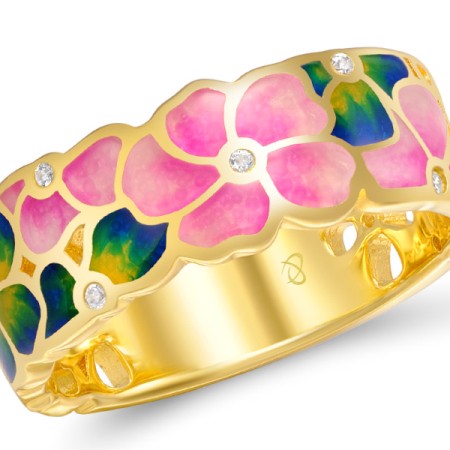 Sterling Silver w/ Yellow Plating Ring Enamel,White Cubic Zirconia (R308749ENA1SY925) - US 6