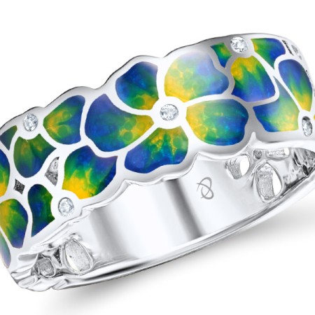 Brass w/ White Gold Plating Ring Enamel,White Cubic Zirconia (R308749ENABRW) - US 6