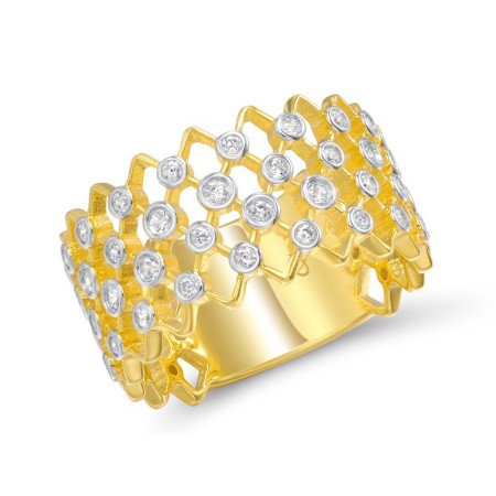 Sterling Silver w/ Yellow Plating Ring White Cubic Zirconia (R308763WCZSY925) - US 6