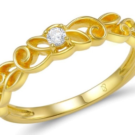 Sterling Silver w/ Yellow Plating Ring White Cubic Zirconia (R308803WCZSY925)