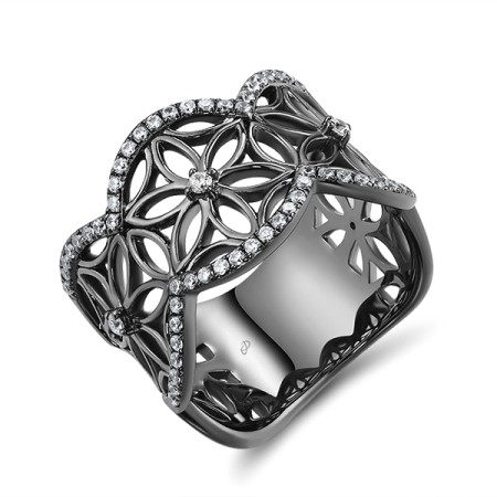 Sterling Silver w/ Black Plating Ring White Cubic Zirconia (R308845WCZSB925)