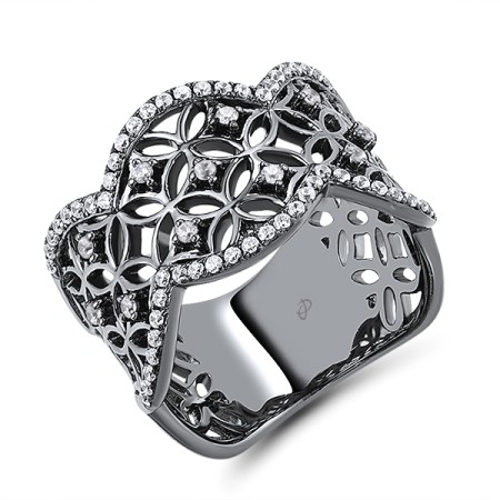 Sterling Silver w/ Black Plating Ring White Cubic Zirconia (R308846WCZSB925)