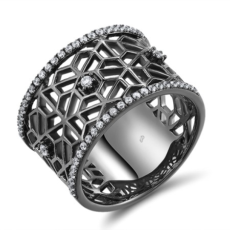 Sterling Silver w/ Black Plating Ring White Cubic Zirconia (R308847WCZSB925)