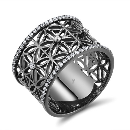 Sterling Silver w/ Black Plating Ring White Cubic Zirconia (R308848WCZSB925)