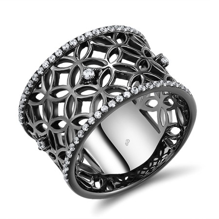 Sterling Silver w/ Black Plating Ring White Cubic Zirconia (R308849WCZSB925)