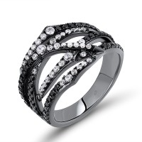 Sterling Silver w/ Black Plating Ring Black spinel,White Cubic Zirconia (R308859BSNZSB925)