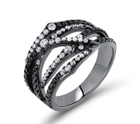 Sterling Silver w/ Black Plating Ring Black spinel,White Cubic Zirconia (R308859BSNZSB925)