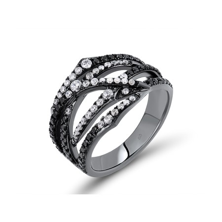 Sterling Silver w/ Black Plating Ring Black spinel,White Cubic Zirconia (R308859BSNZSB925)