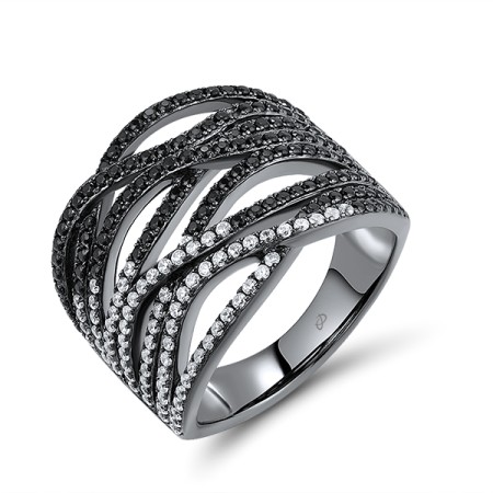 Sterling Silver w/ Black Plating Ring Black spinel,White Cubic Zirconia (R308860BSNZSB925)