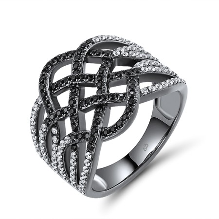 Sterling Silver w/ Black Plating Ring White Cubic Zirconia,Black spinel (R308861BSNZSB925)