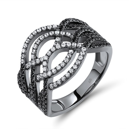 Sterling Silver w/ Black Plating Ring Black spinel,White Cubic Zirconia (R308862BSNZSB925)