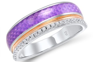 Sterling Silver w/ IONIC ROSE PLATING Ring Enamel,White Cubic Zirconia (R308864ENASQ925)