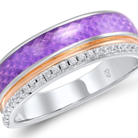 Sterling Silver w/ IONIC ROSE PLATING Ring Enamel,White Cubic Zirconia (R308864ENASQ925)