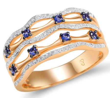 Sterling Silver w/ Rose Plating Ring Blue Nano Cubic Zirconia,White Cubic Zirconia (R308877BZZSR925)