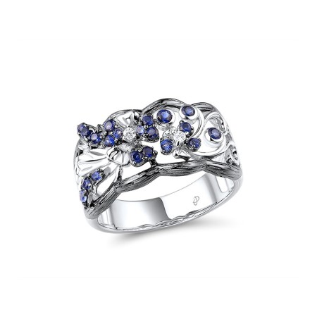 Sterling Silver w/ Black White Plating Ring Blue Nano Cubic Zirconia,White Cubic Zirconia (R308932BNZSK925) - US 6