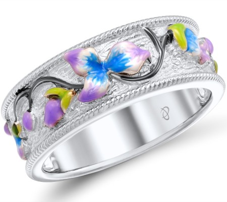 Sterling Silver w/ Black White Plating Ring Enamel (R308936ENASK925) - US 6