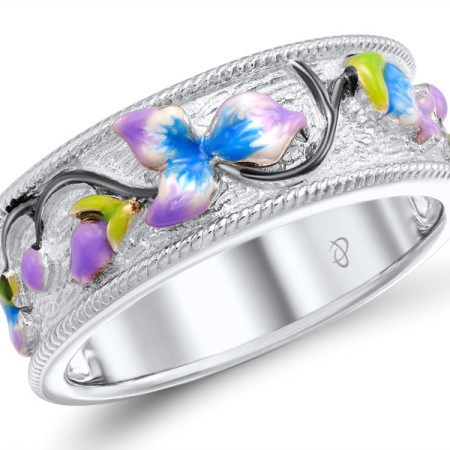 Sterling Silver w/ Black White Plating Ring Enamel (R308936ENASK925) - US 6