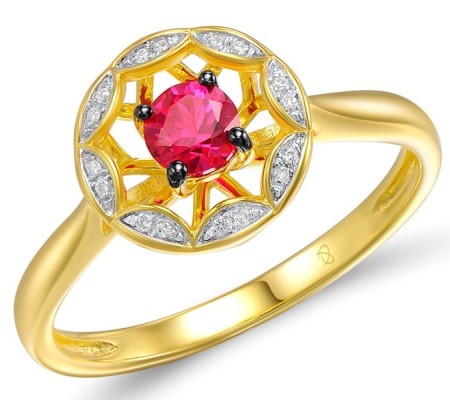 Sterling Silver w/ Yellow Black White Plating Ring Created Ruby,White Cubic Zirconia (R308973CRZSZ925)