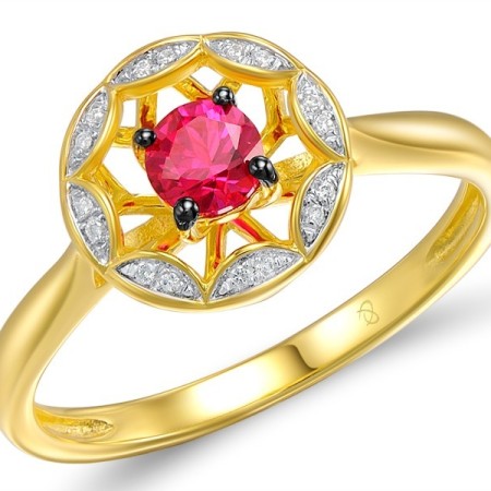 Sterling Silver w/ Yellow Black White Plating Ring Created Ruby,White Cubic Zirconia (R308973CRZSZ925)