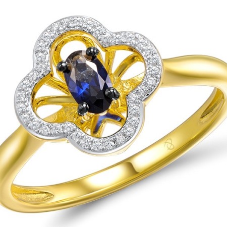Sterling Silver w/ Yellow Plating Ring Blue Nano Cubic Zirconia,White Cubic Zirconia (R308974BZZSY925)