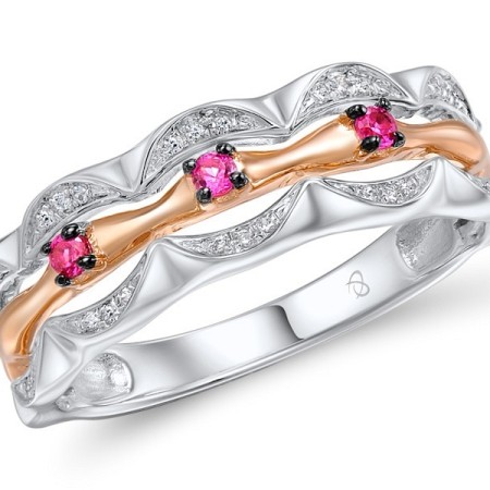 Sterling Silver w/ IONIC ROSE PLATING Ring Created Ruby,White Cubic Zirconia (R309063CRZSQ925)