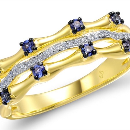Sterling Silver w/ Yellow Plating Ring Created Sapphire,White Cubic Zirconia (R309064CRSZSY925)