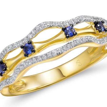 Sterling Silver w/ Yellow Plating Ring Created Sapphire,White Cubic Zirconia (R309065CRSZSY925)