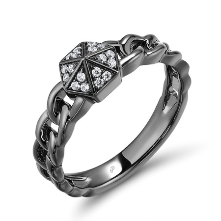 Sterling Silver w/ Black Plating Ring White Cubic Zirconia (R309114WCZSB925)