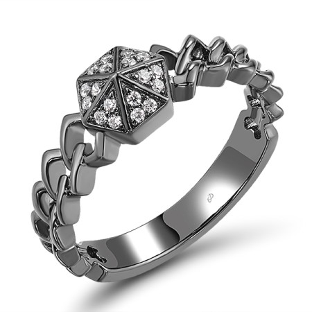 Sterling Silver w/ Black Plating Ring White Cubic Zirconia (R309115WCZSB925)