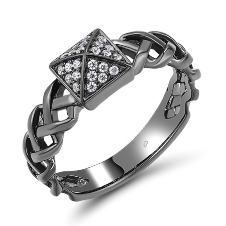 Sterling Silver w/ Black Plating Ring White Cubic Zirconia (R309116WCZSB925)