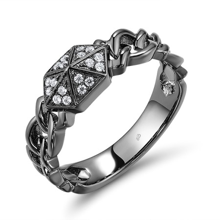 Sterling Silver w/ Black Plating Ring White Cubic Zirconia (R309117WCZSB925)