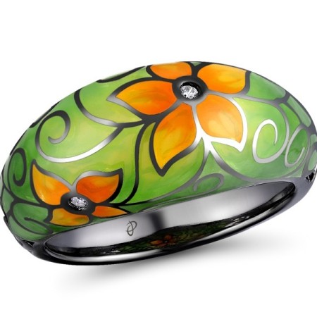 Sterling Silver w/ Black Plating Ring Enamel,White Cubic Zirconia (R309134ENASB925)