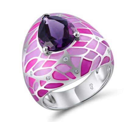 Sterling Silver Ring Enamel,Purple Glass,White Cubic Zirconia (R309140ENASL925) - US 6