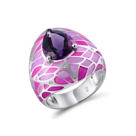 Sterling Silver Ring Enamel,Purple Glass,White Cubic Zirconia (R309140ENASL925) - US 6