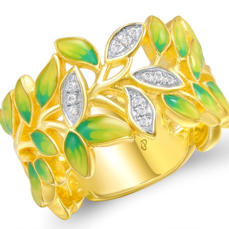 IONIC YELLOW PLATING For FF Ring Enamel,White Cubic Zirconia (R309165ENASP925) - US 6.5