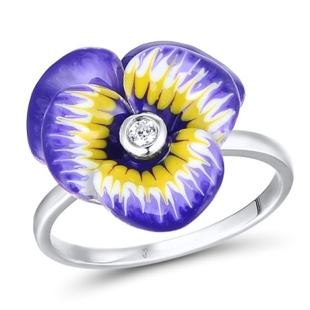 Sterling Silver Ring Enamel,White Cubic Zirconia (R309169ENASL925) - US 5.5