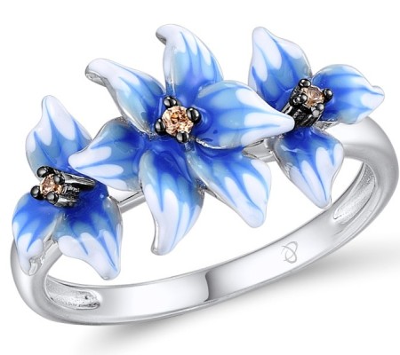 Sterling Silver w/ Black White Plating Ring Champagne Cubic Zirconia,Enamel (R309173ENASK925)