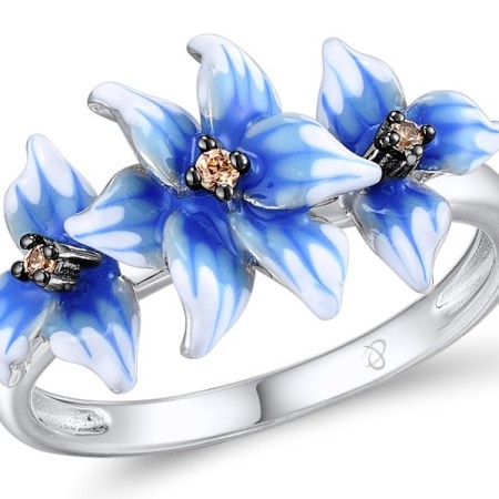 Sterling Silver w/ Black White Plating Ring Champagne Cubic Zirconia,Enamel (R309173ENASK925)