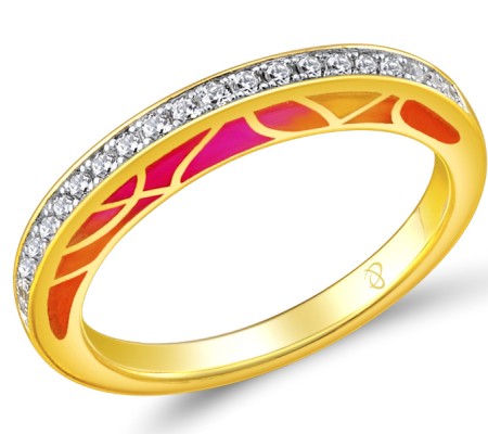 Sterling Silver w/ Yellow Plating Ring Enamel,White Cubic Zirconia (R309194ENASY925) - US 5.5