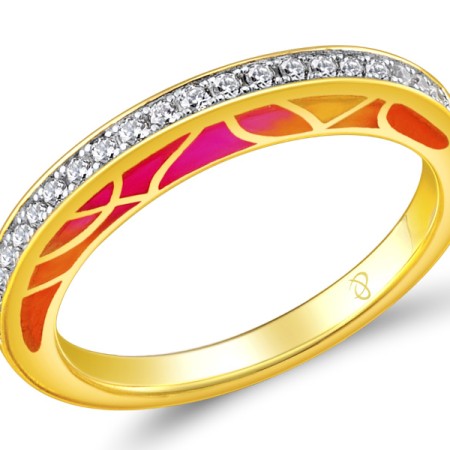 Sterling Silver w/ Yellow Plating Ring Enamel,White Cubic Zirconia (R309194ENASY925) - US 5.5