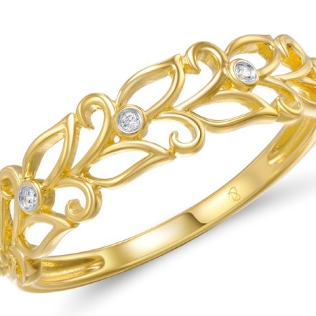 Sterling Silver w/ IONIC YELLOW PLATING Ring White CZ (R309221WCZSP925)