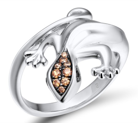 Sterling Silver w/ Black White Plating Ring Black spinel,Champagne Cubic Zirconia (R309274BSCSK925) - US 5.5