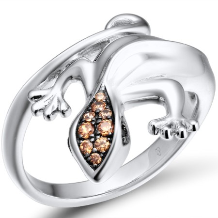 Sterling Silver w/ Black White Plating Ring Black spinel,Champagne Cubic Zirconia (R309274BSCSK925) - US 5.5