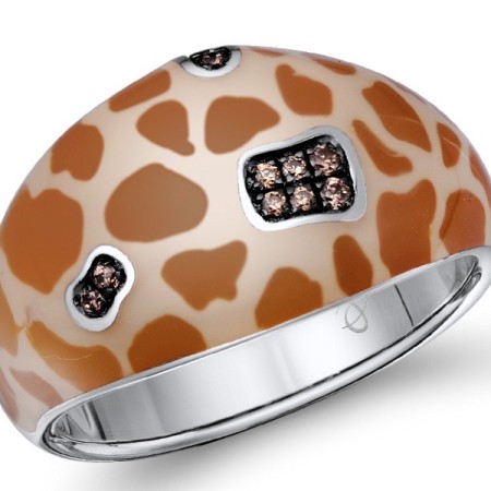 Sterling Silver w/ Black White Plating Ring Chocolate CZ,Enamel (R309319ENASK925)