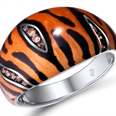 Sterling Silver w/ Black White Plating Ring Chocolate CZ,Enamel (R309326ENASK925)