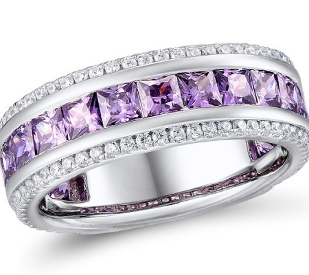 Sterling Silver Ring Amethyst,Created white sapphire (R309328ACWSL925)