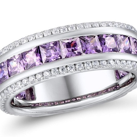Sterling Silver Ring Amethyst,Created white sapphire (R309328ACWSL925)