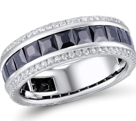 Sterling Silver Ring Black spinel,Created white sapphire (R309328BWSSL925)
