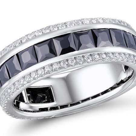 Sterling Silver Ring Black spinel,Created white sapphire (R309328BWSSL925)